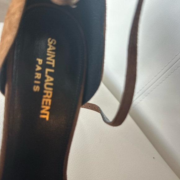 Yves Saint Laurent Tan Suede Heels with Iconic Logo - Picture 9 of 10